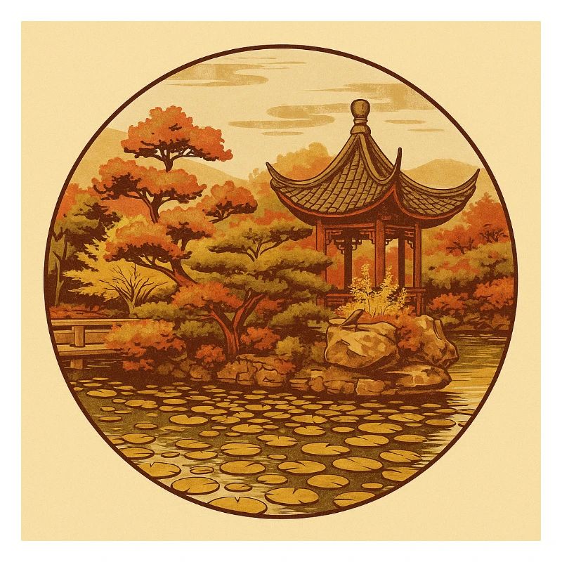 Herbstliche Zen-Pagode im Kreis