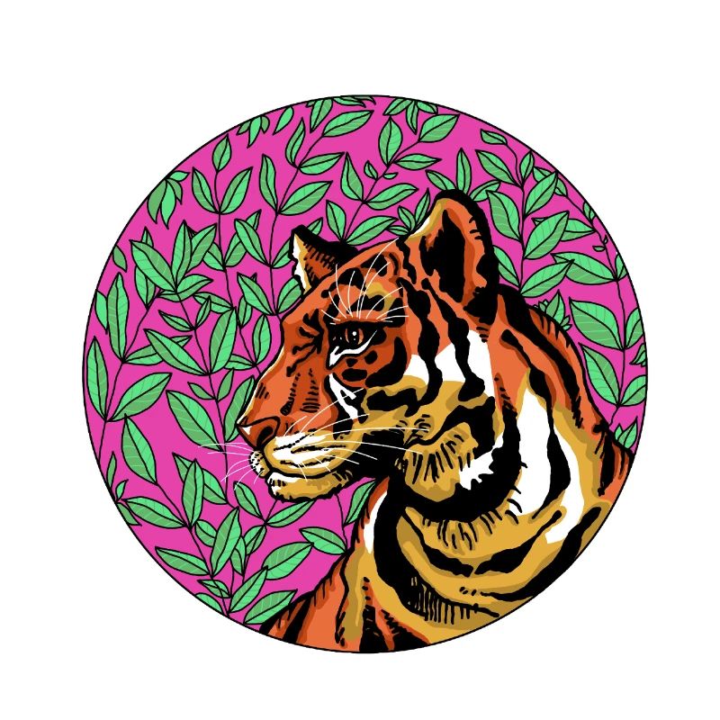 Tigre en feuillage rose