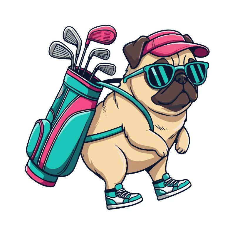 Lustiger Mops Golfer Cartoon Cooles Golftier