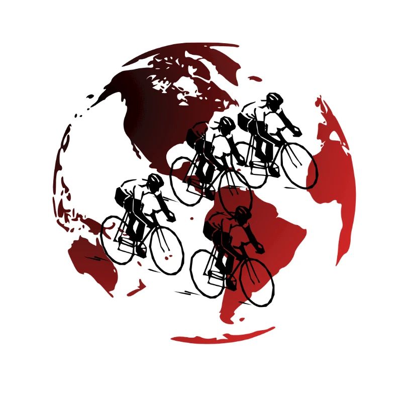 Rot-schwarze Globus-Silhouetten der Radfahrer