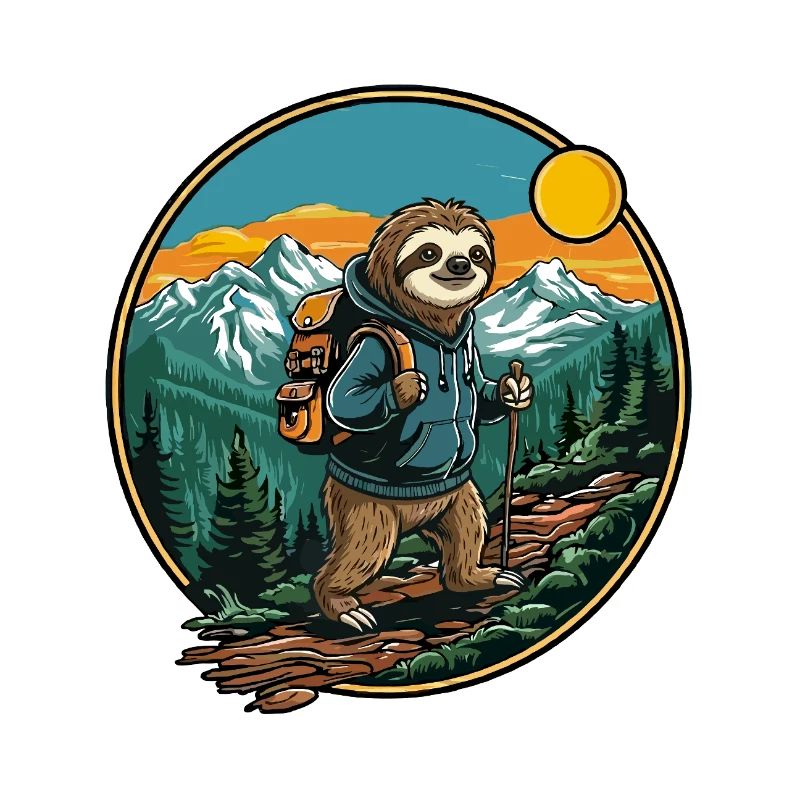 Cute Sloth Hiking Camping Mountain Adventure