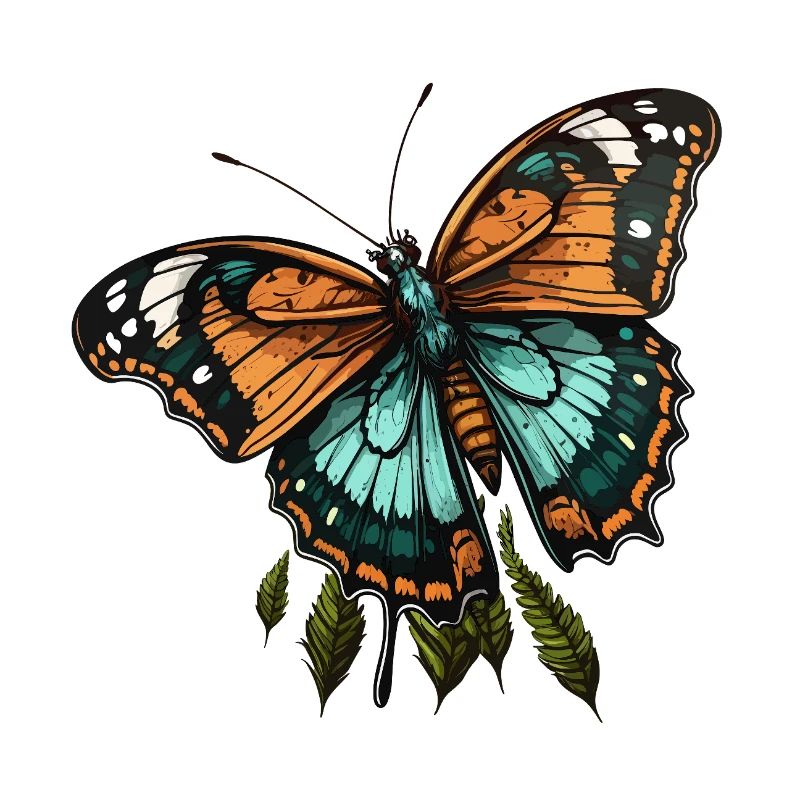 Papillon sarcelle orange