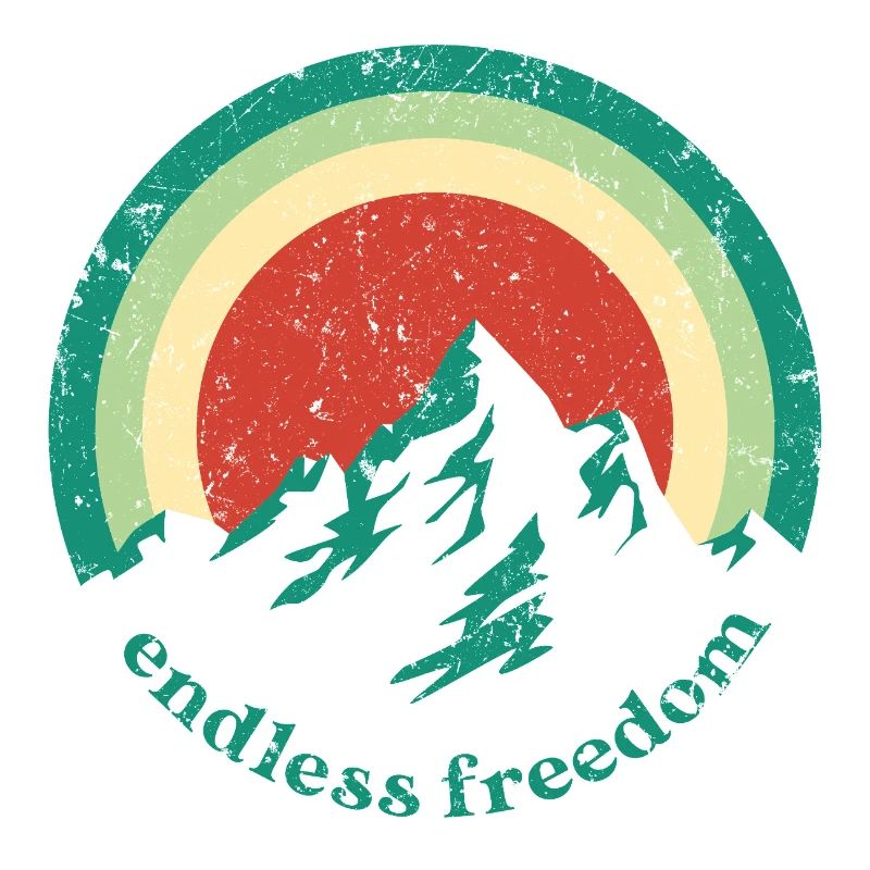 Endless Freedom Mountain Rainbow im Retro-Design