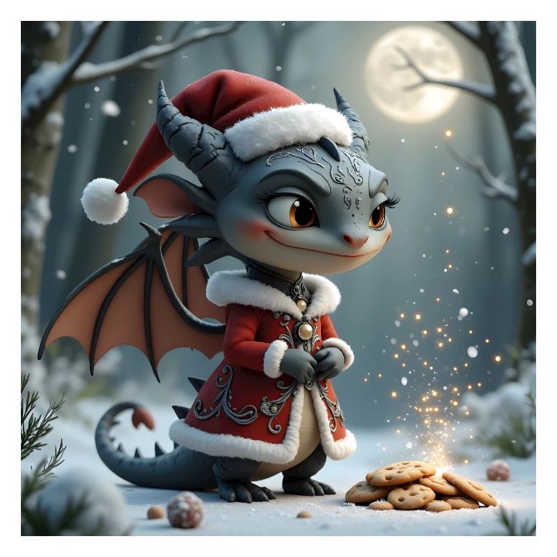 Weihnachtsdrache im verschneiten Wald