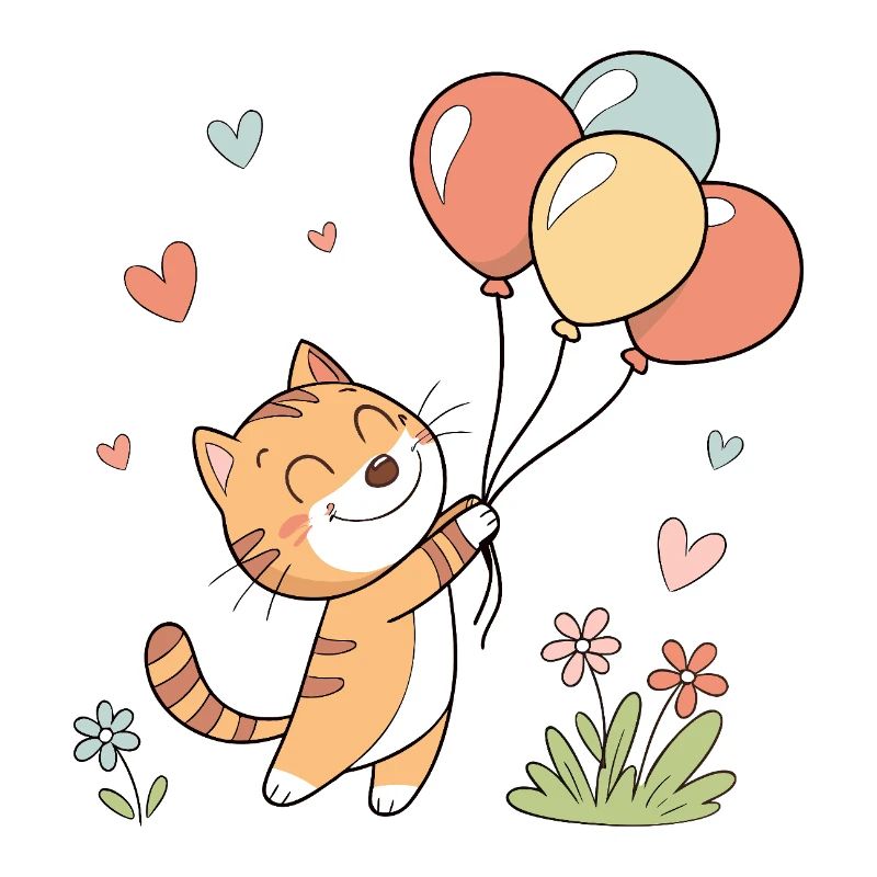Fröhliche Katze mit Luftballons