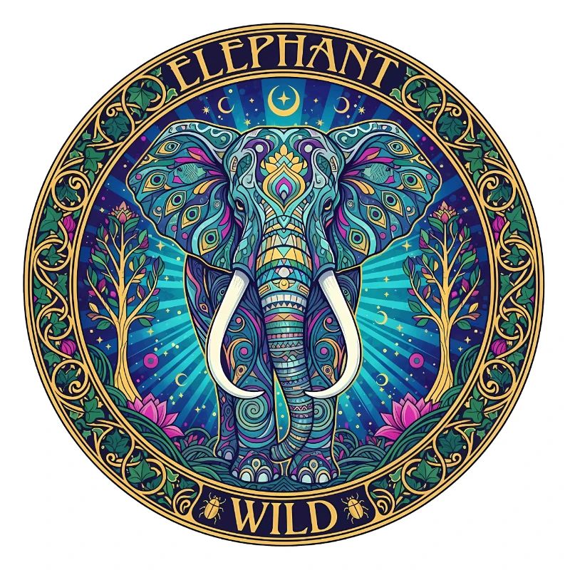 Wild Elephant Mandala Circle