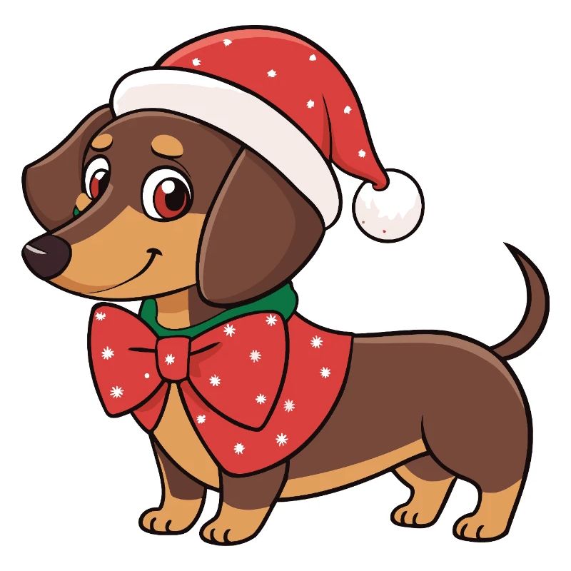 Festive Dachshund Christmas Red Bow