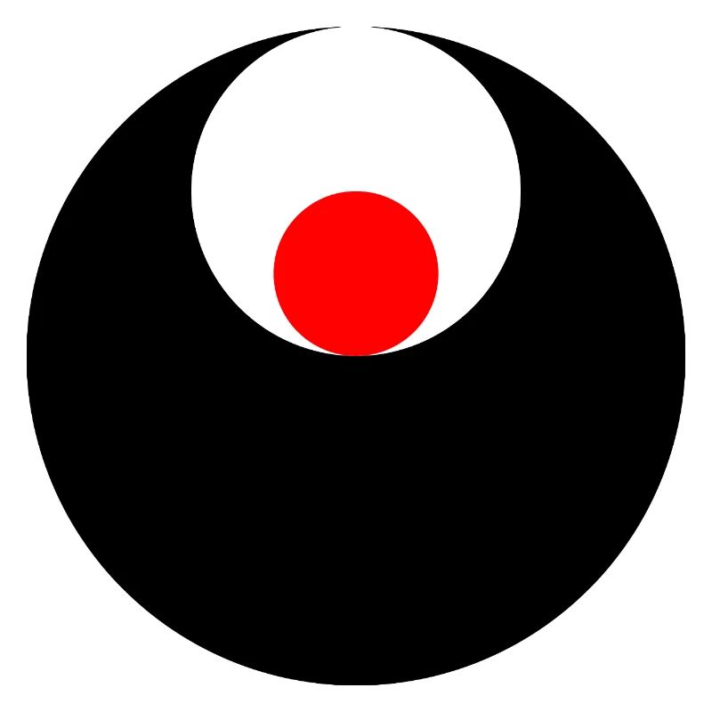 3 circles, black, white and red