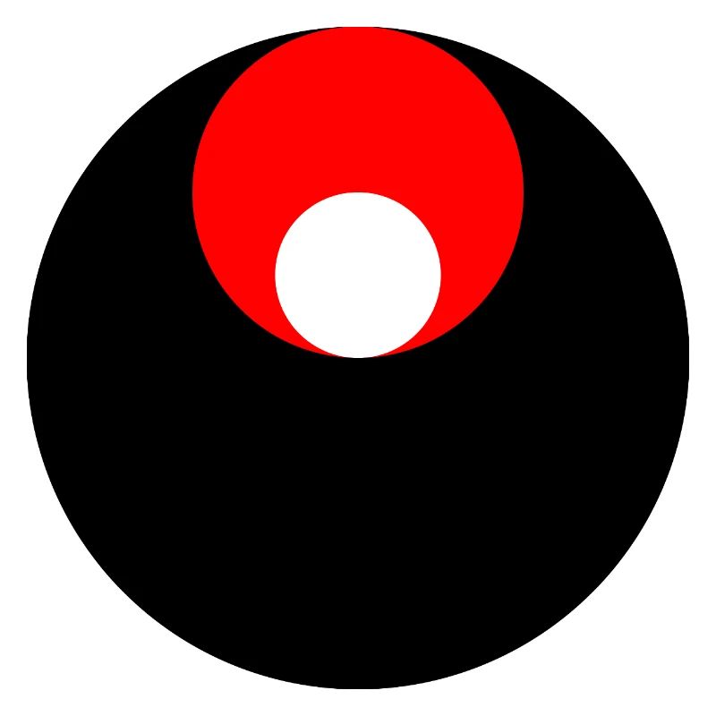 3 circles, black, red and white