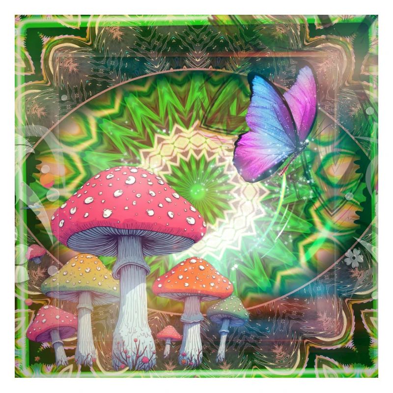 Champignons psychédéliques et forêt de néons papillons