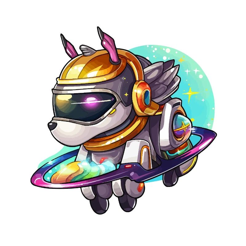 Space dog on hoverboard