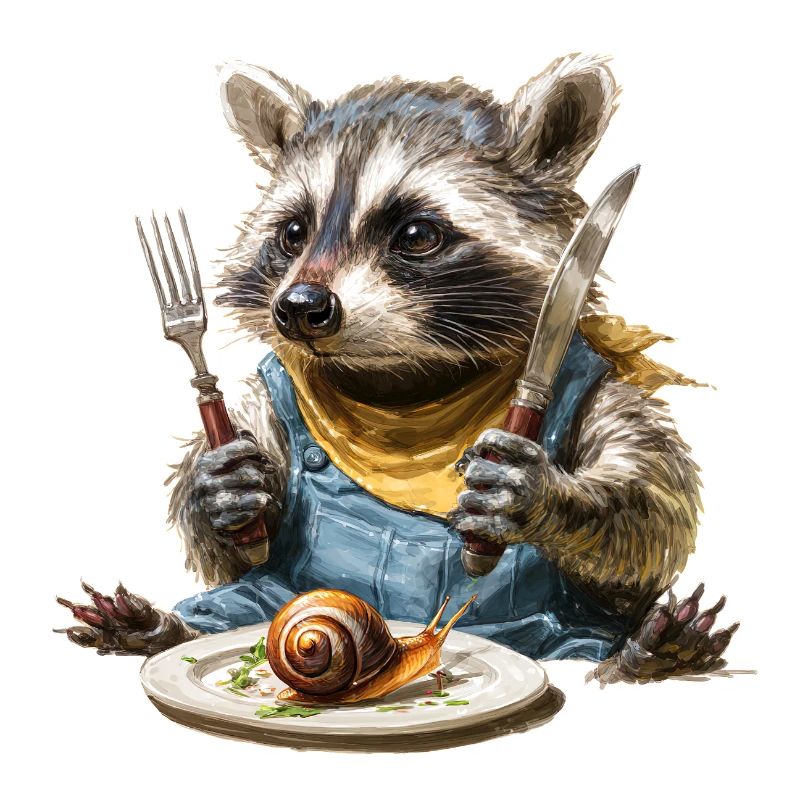 Chef raton laveur avec fourchette et couteau