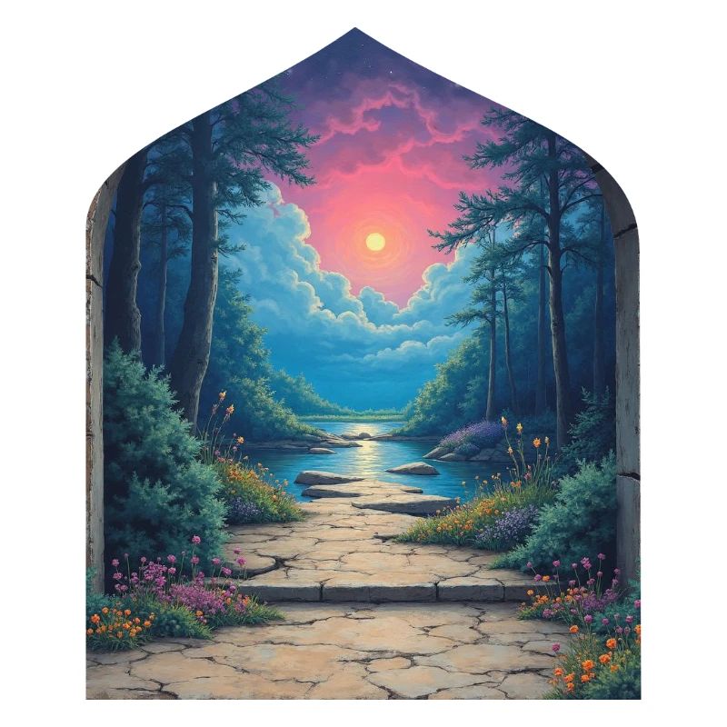 Portail du coucher de soleil dans le paysage forestier