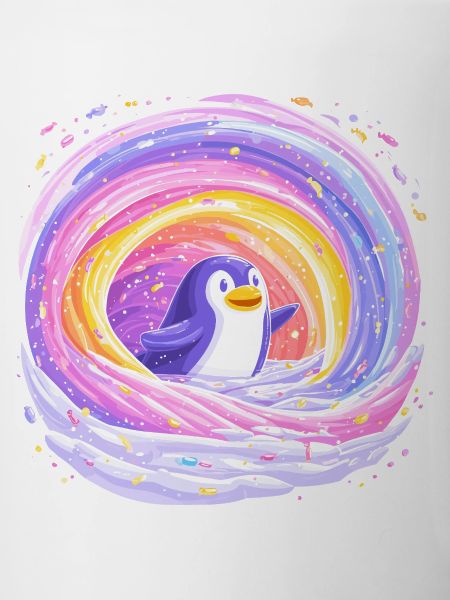 Regenbogen-Pinguin im Wirbel