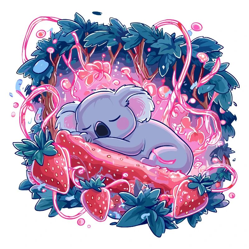 Sleeping koala in strawberry glow