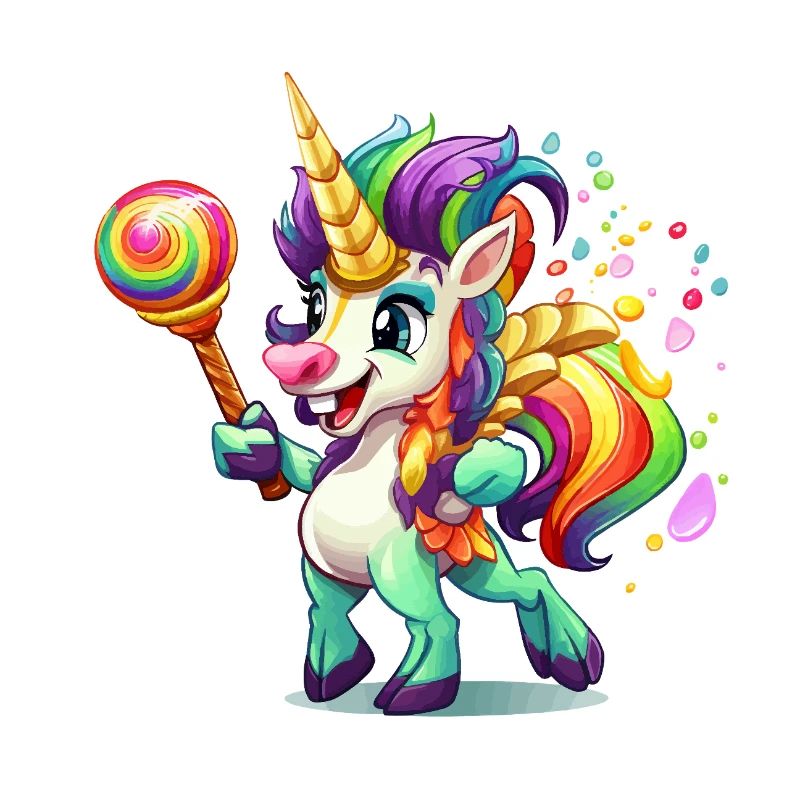 Buntes Einhorn mit Lolly