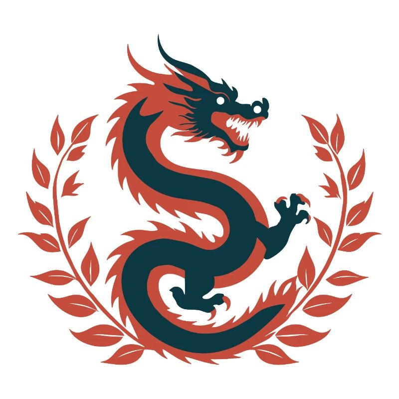 Drache in einem botanischen Kranz – ein fantastisches Gemälde