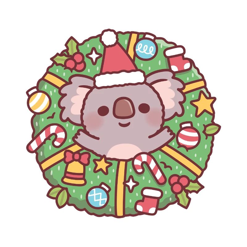 Cute Koala Bear In Christmas Wreath