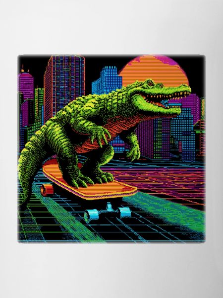 Pixel Art Crocodile – Retro Skater Synthwave