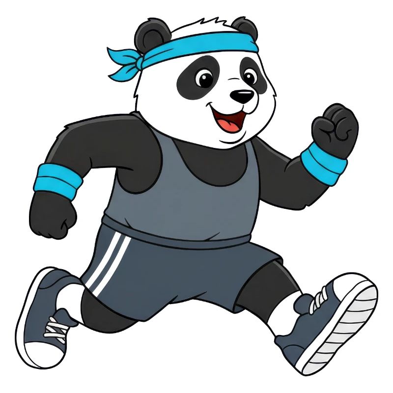 Marathon de jogging de panda animé mignon