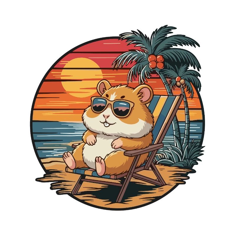 Funny Hamster on Beach Summer Vacation Sunset