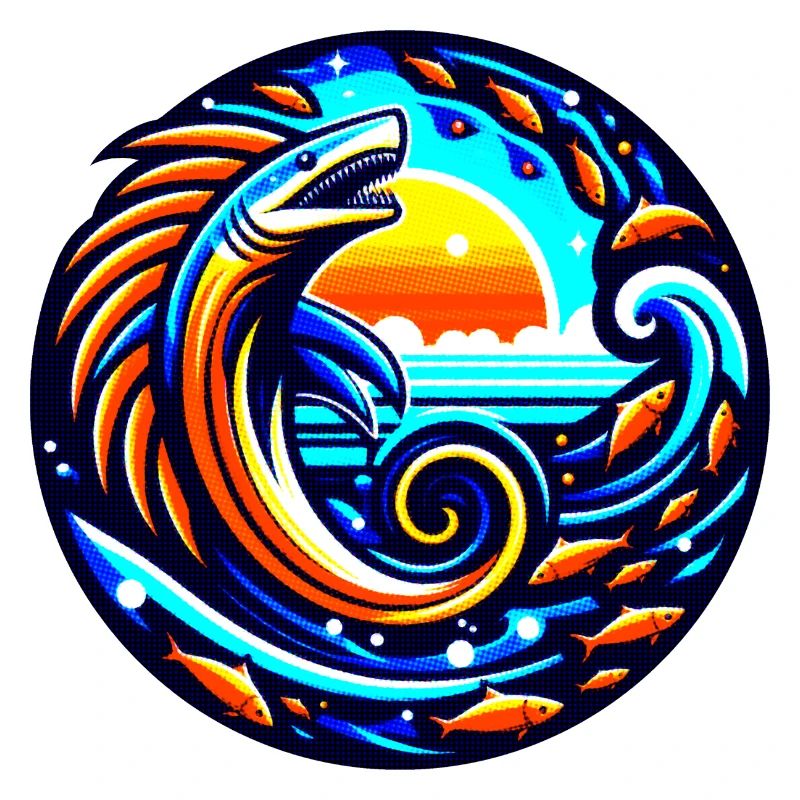 wild surf big waves retro ocean fish shark sun