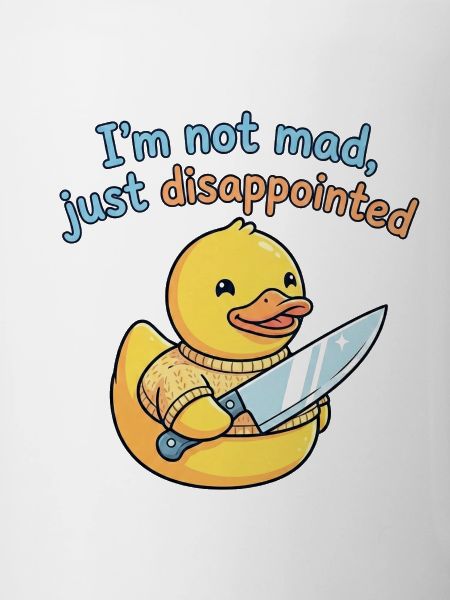 Disappointed duck with knife