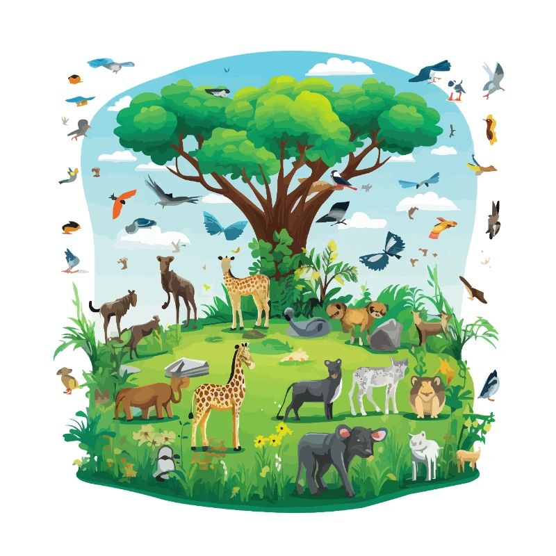 Animal paradise under the tree