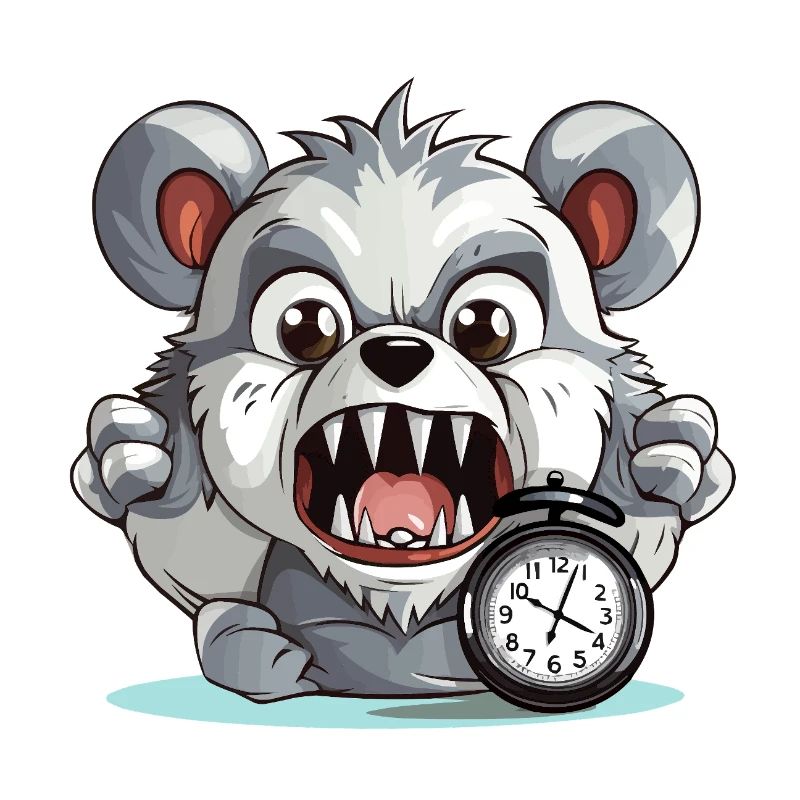 Aggressive panda with alarm clock