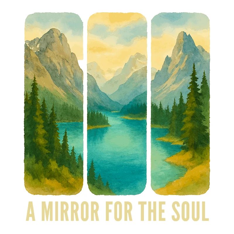 Triptyque du paysage montagneux avec lac