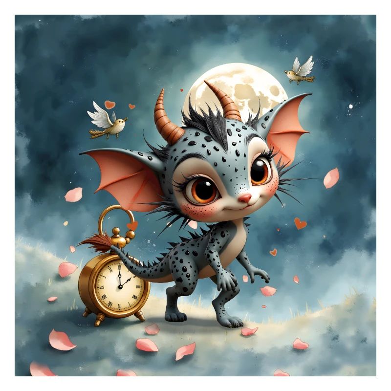 Bébé Dragon de la Nuit avec Horloge