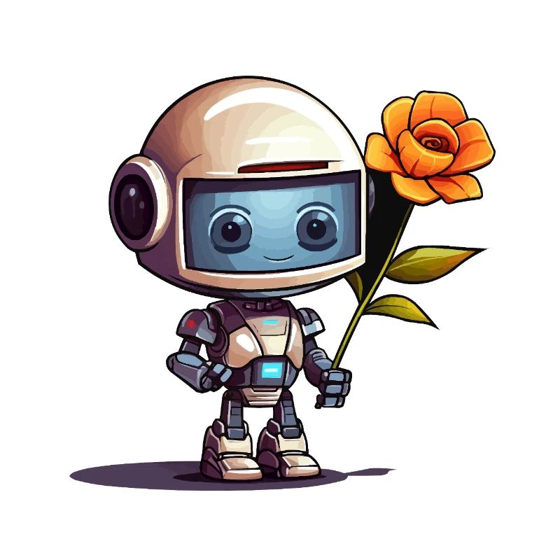 Petit robot avec une rose