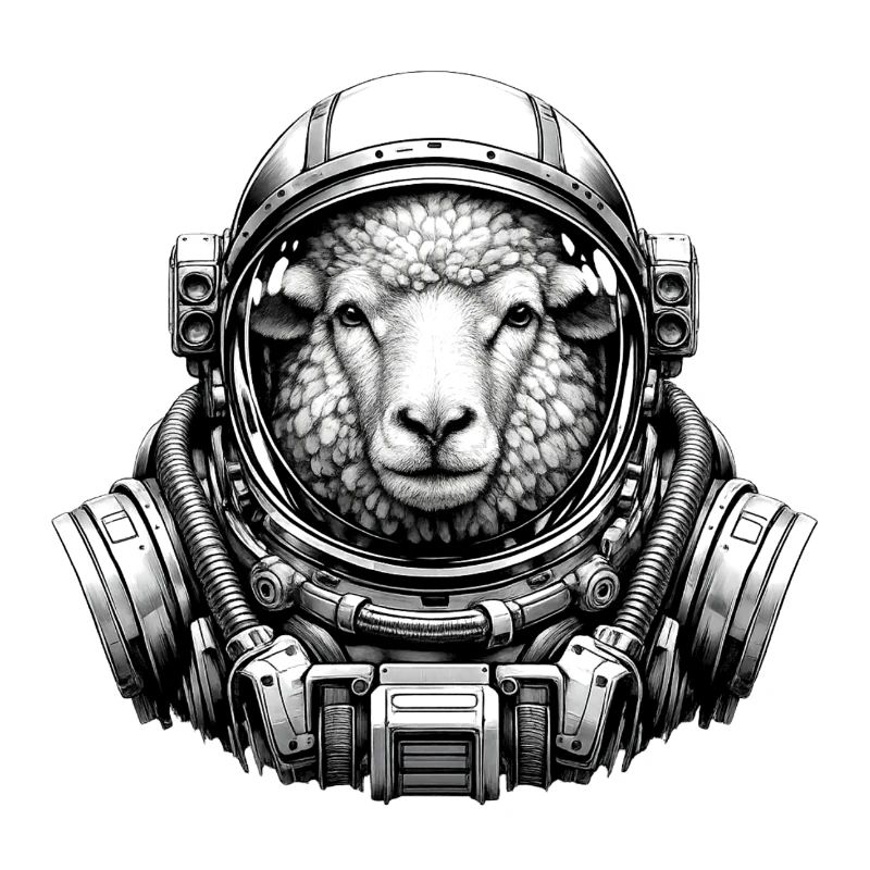 Moutons dans un casque d’astronaute