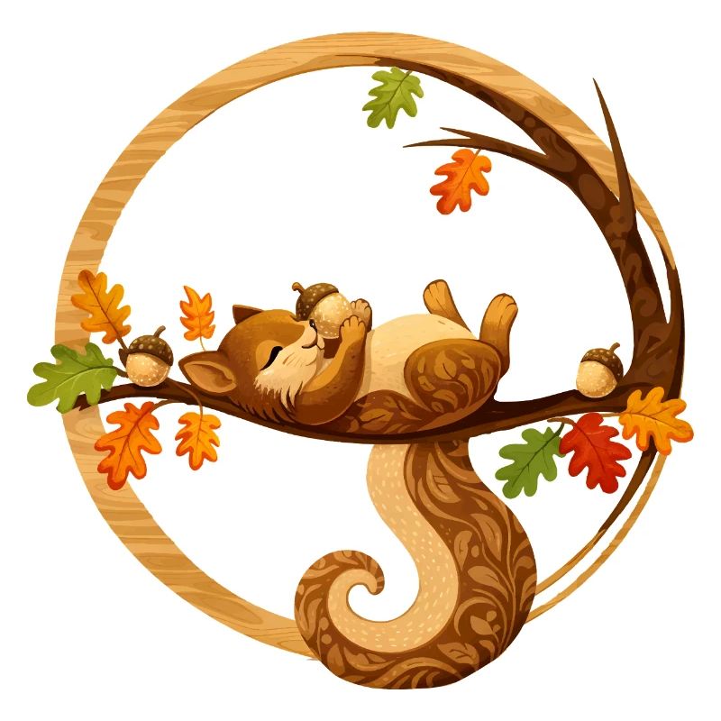 Schlafendes Eichhörnchen im Herbstkreis  