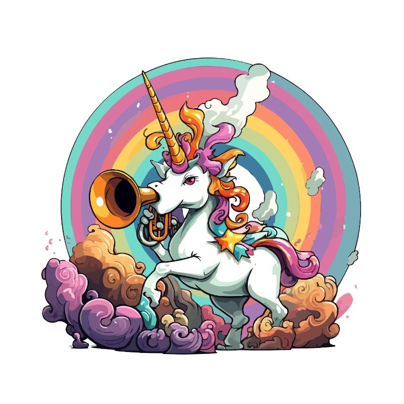 Regenbogen-Unicorn mit Trompete