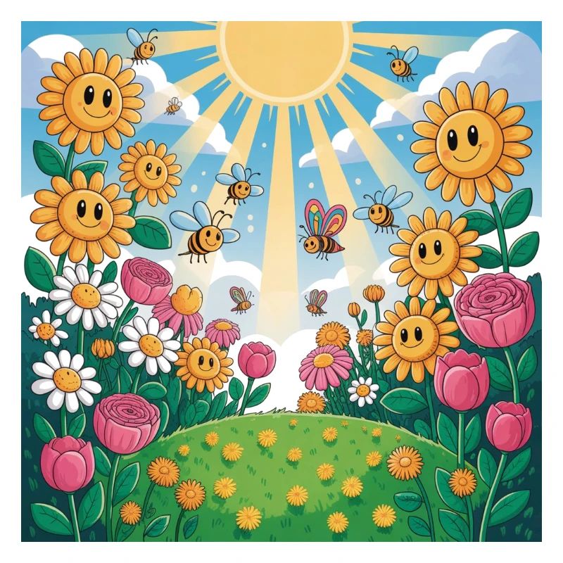 Sonnenblumengarten mit Bienen