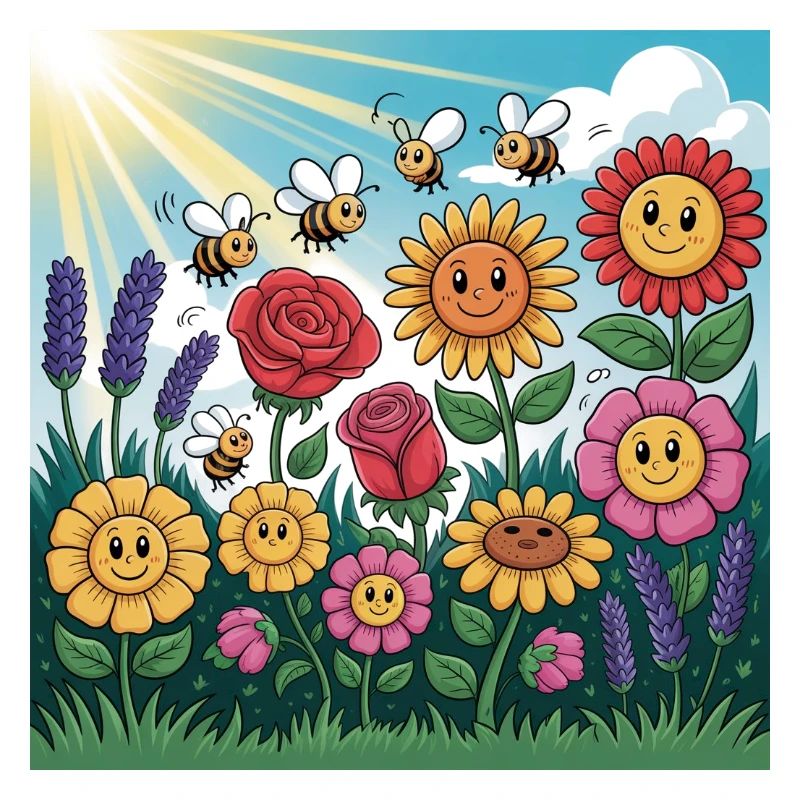 Sonnenblumengarten mit Biene