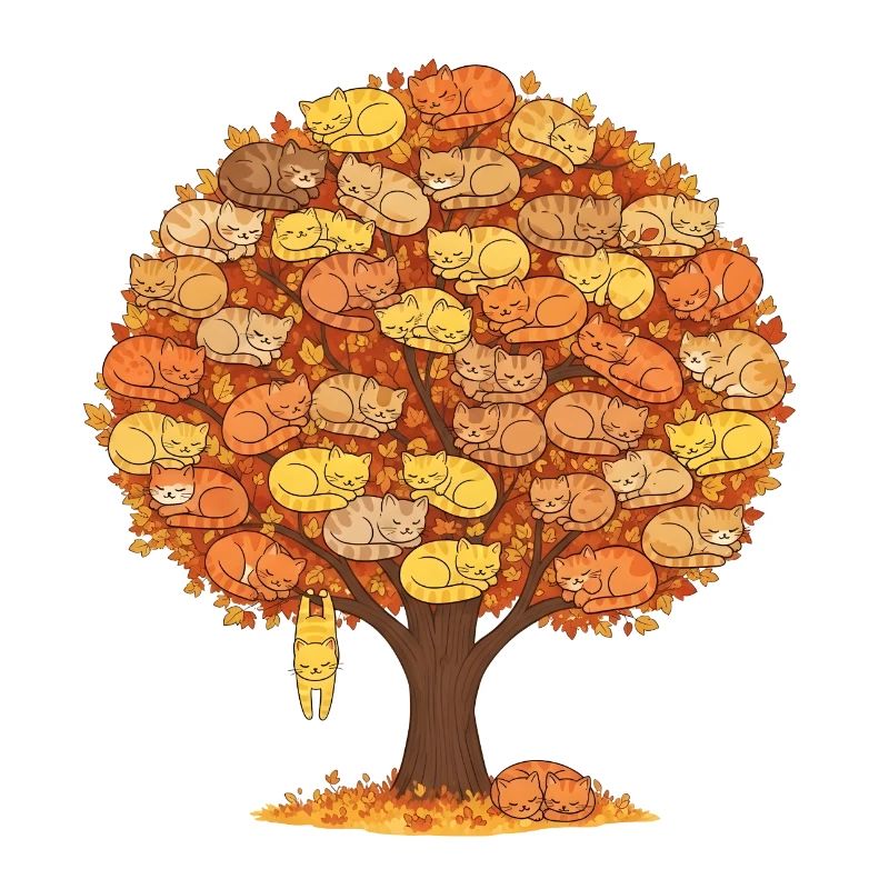 Cat Tree Autumn - Cute Sleeping Cats Design