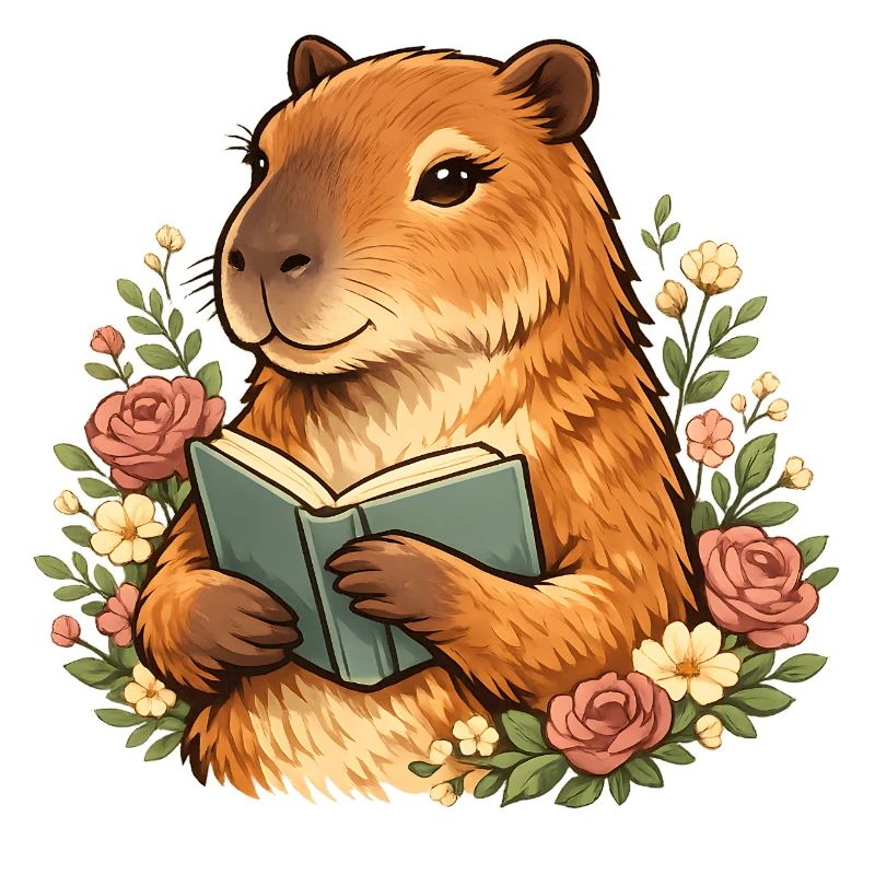 Lesendes Capybara mit Blumen Buchliebhaber