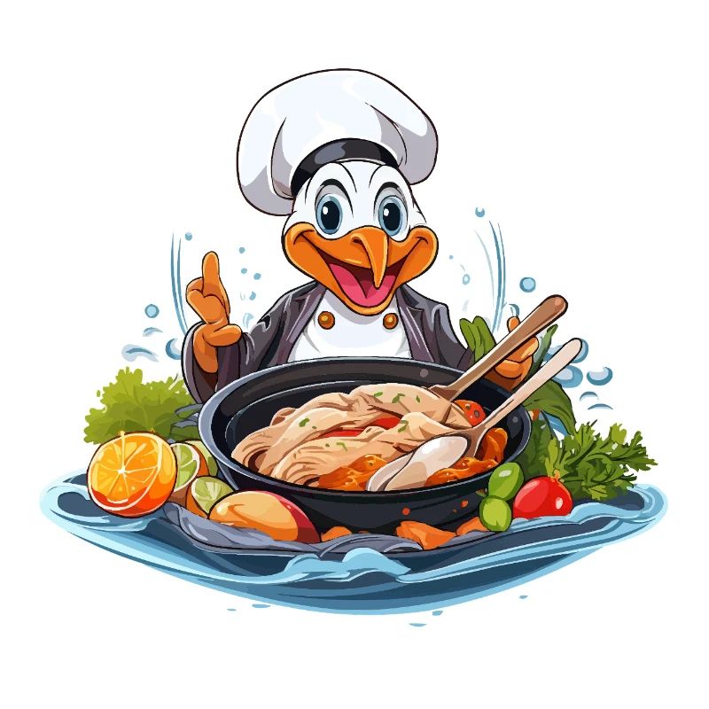 Chef canard préparant un ragoût coloré