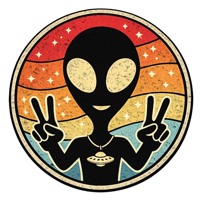 Alien Peace Retro Sticker