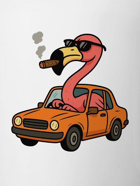 Flamingo in an Orange Car