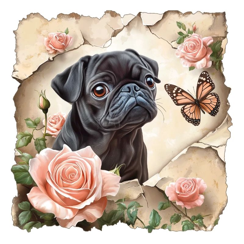 Carlin noir avec papillon