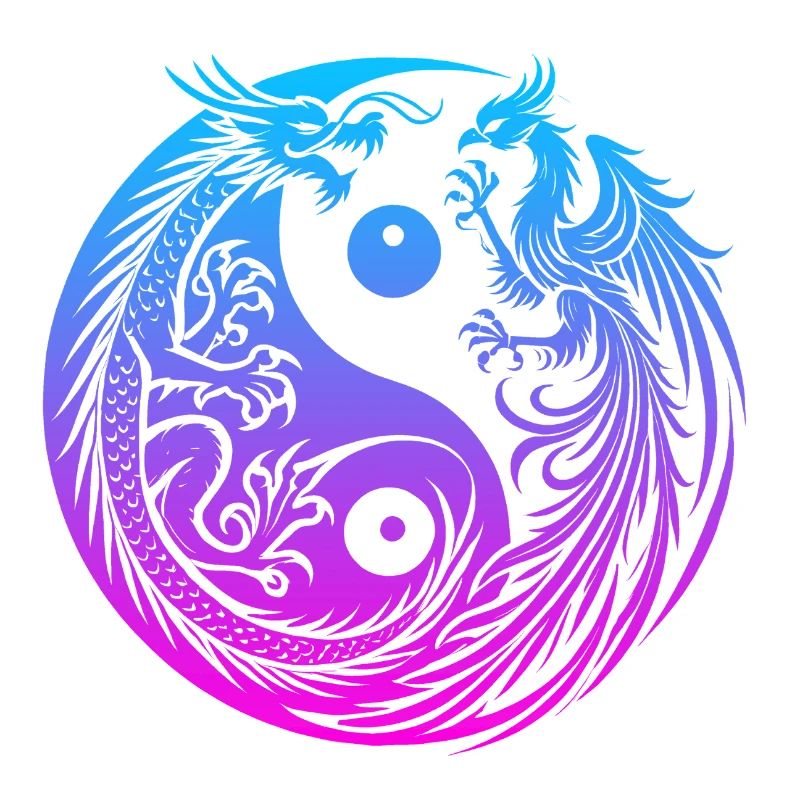 Yin Yang Drache und Phönix Neon