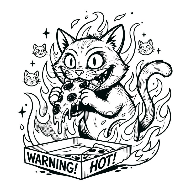 Flaming Cat in a Warning Box Pizza