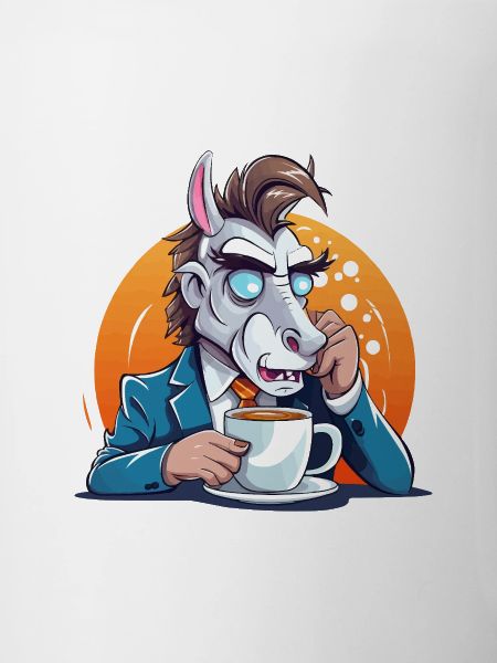 Office donkey drinking coffee