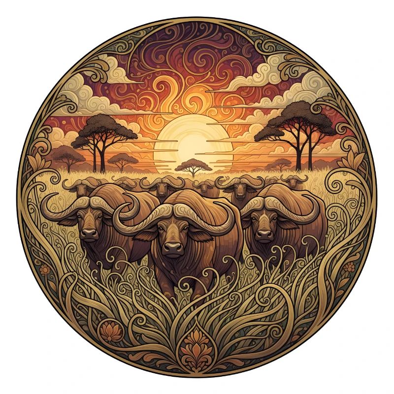 Art circulaire du coucher de soleil du gnou