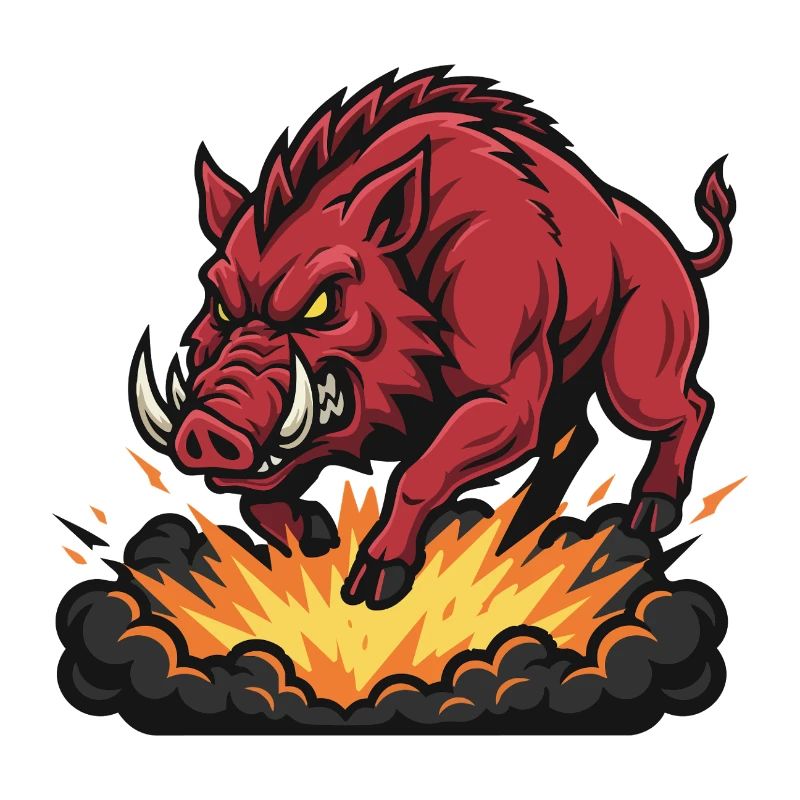 Sanglier Rouge Feu Explosion Mascotte Boar