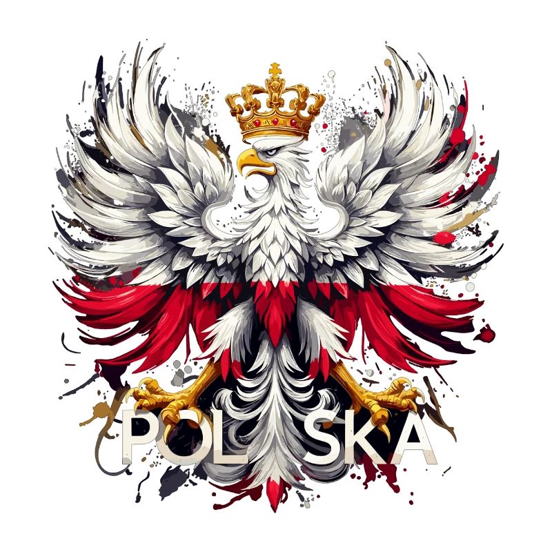 Polish Eagle: White and Red with Crown & Flag
