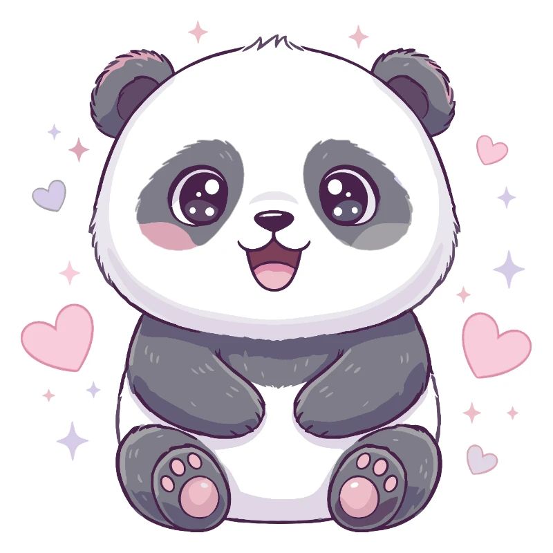 Panda Kawaii avec des cœurs